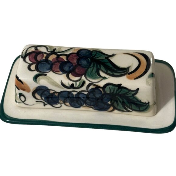 Handpainted Ceramic Butter Dish With Grape Motif 98 Similar to Gail Pittman - Picture 2 of 4